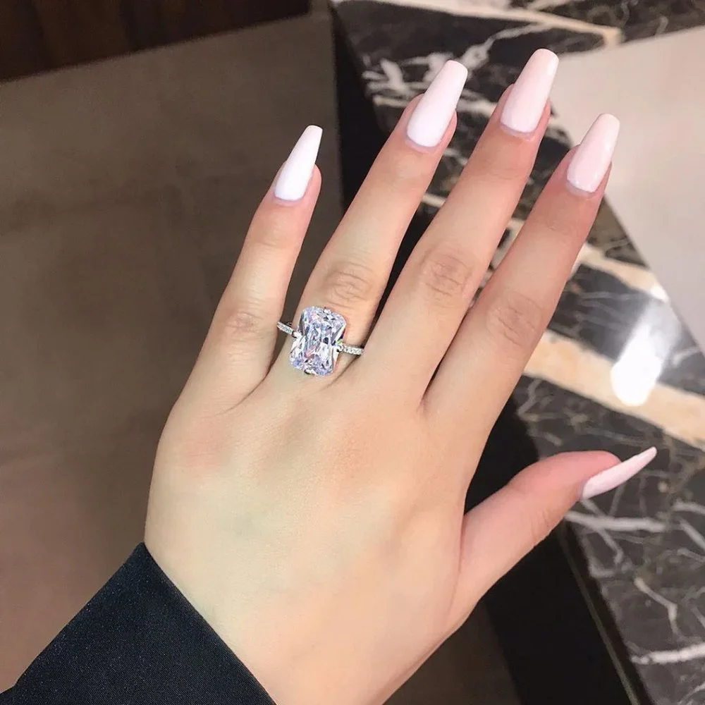*NEW 8 CT Radiant Cut 925 Silver Diamond Ring